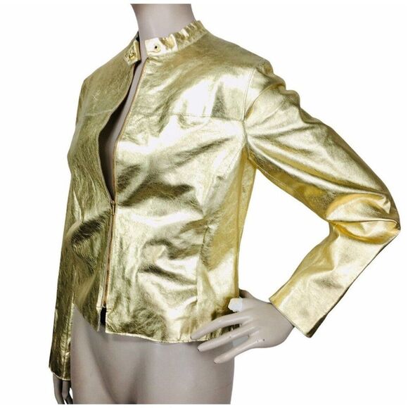 Vintage 1970's Metallic Gold Genuine Lambskin Leather Jacket Women's Size Small - Picture 3 of 9